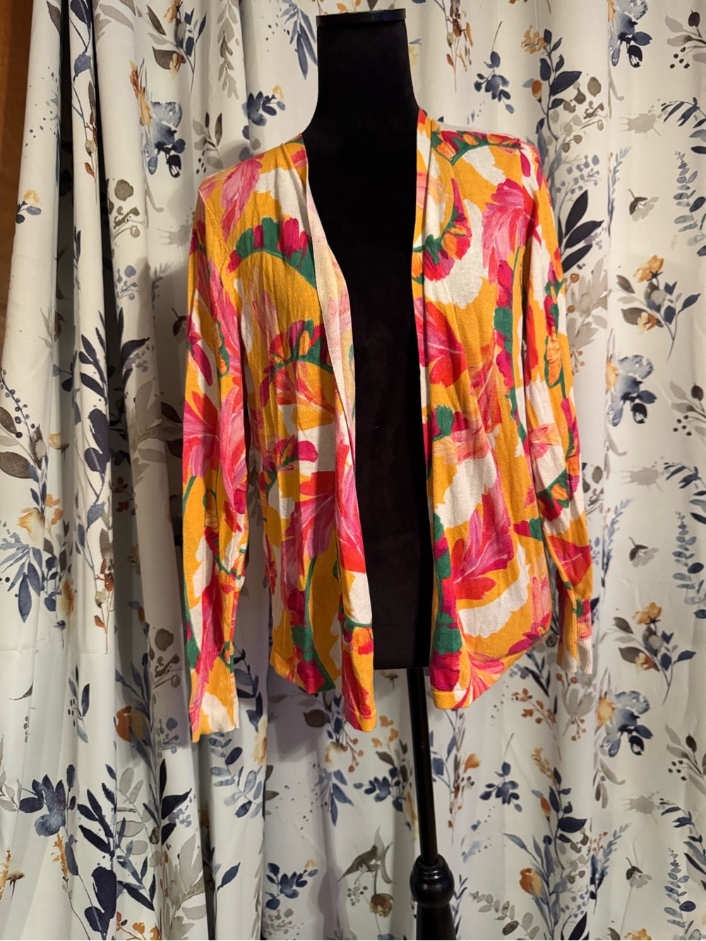 Chico's Open-Front Floral Cardigan - Pink & Yellow Size Large 2 B17